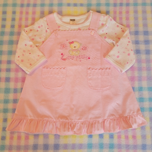 GEORGE ♡ Precious Pink 2pc Embroidered LITTLE MILLY Overalls 'n L|S Onesie 0-3M - Picture 3 of 16